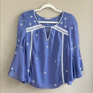 Anthropologie Floreat Adena Embroidered Chiffon Periwinkle Blouse size 8